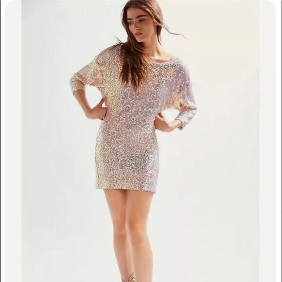 FREE PEOPLE Womens Keira Pink Sequin Dress Low Back S NEW - Picture 1 of 3